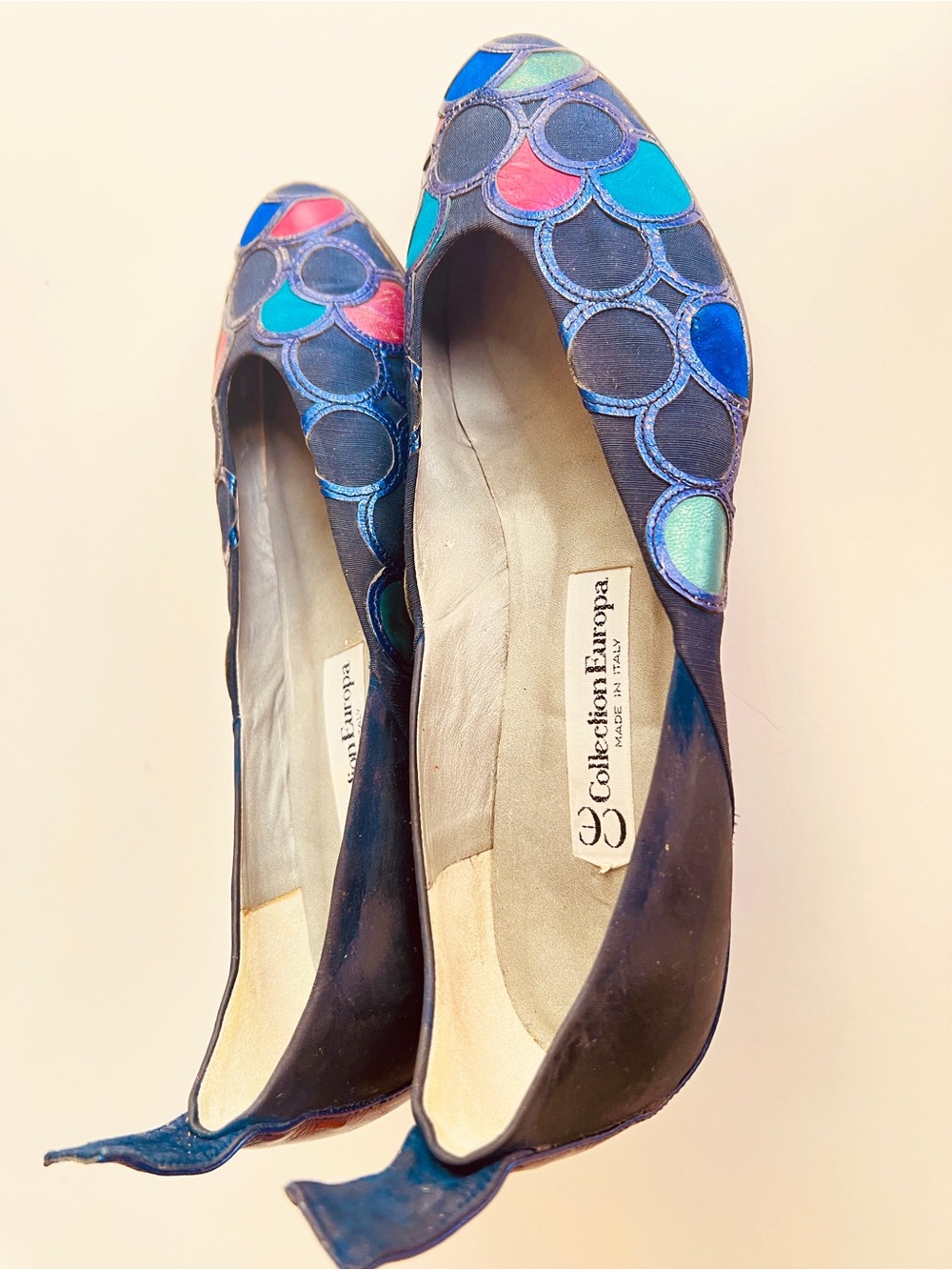 Vintage Italian Wedge Shoes Multicolour Mermaid Scales Wearable Art
